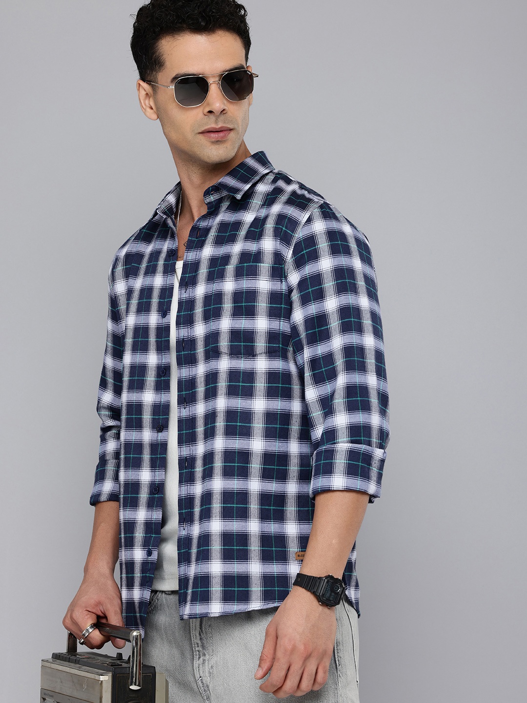 

R.Code by The Roadster Life Co. Opaque Checked Casual Shirt, Navy blue