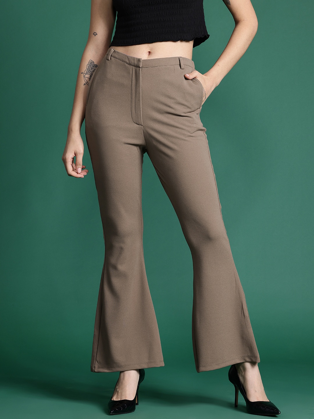 

DressBerry Women Its Vintage Back to the 70s Bootleg Trousers, Brown