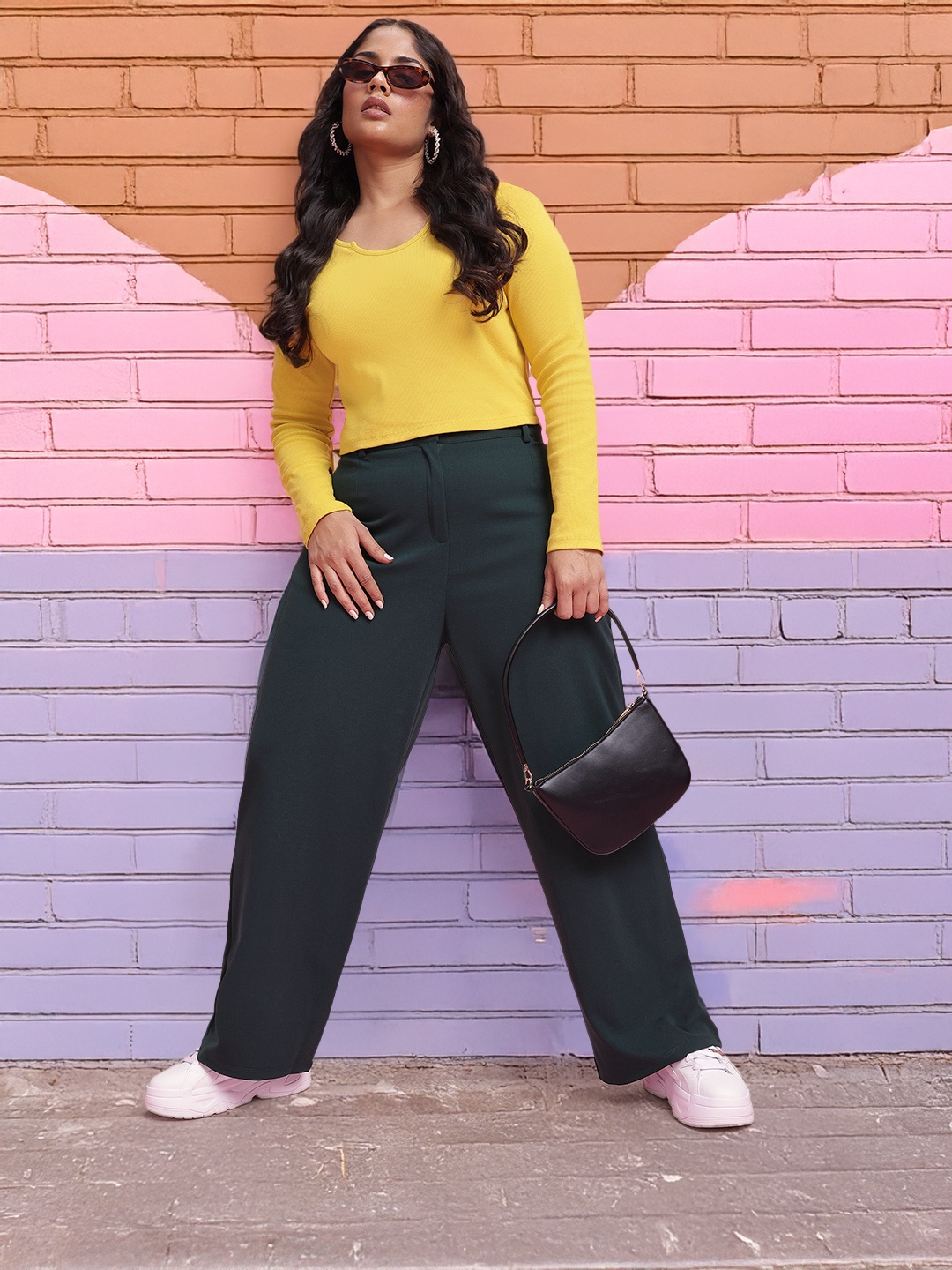 Women Plus Size Regular Fit Trousers, Green