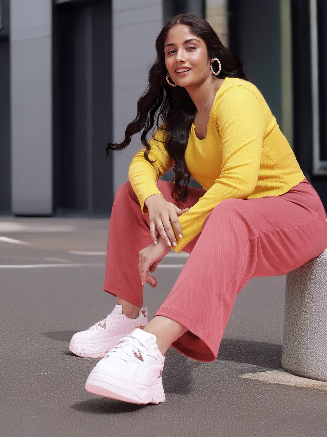 

DressBerry Women Plus Size Rib Knit Trousers, Pink