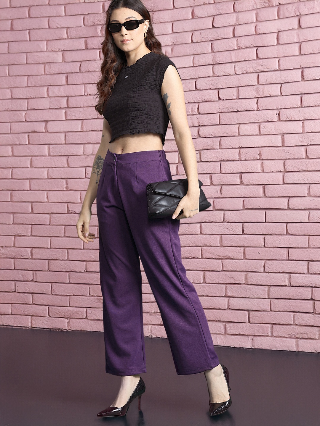 

DressBerry Women Pleated Trousers, Purple