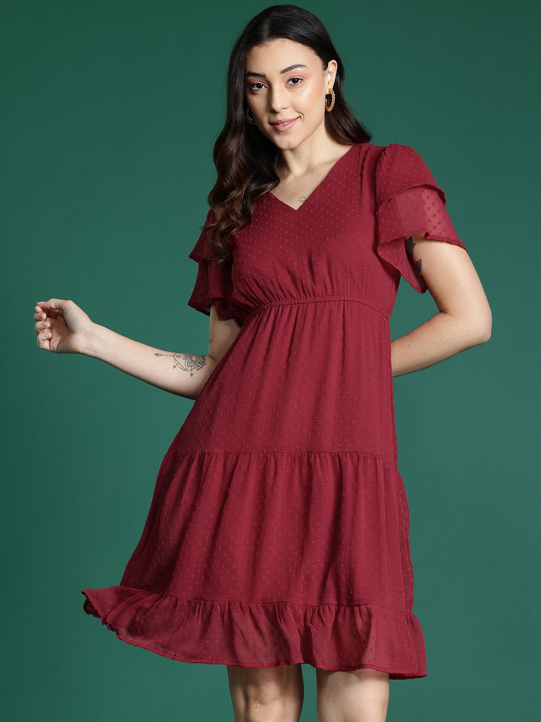 

DressBerry Dobby Weave A-Line Mini Dress, Maroon