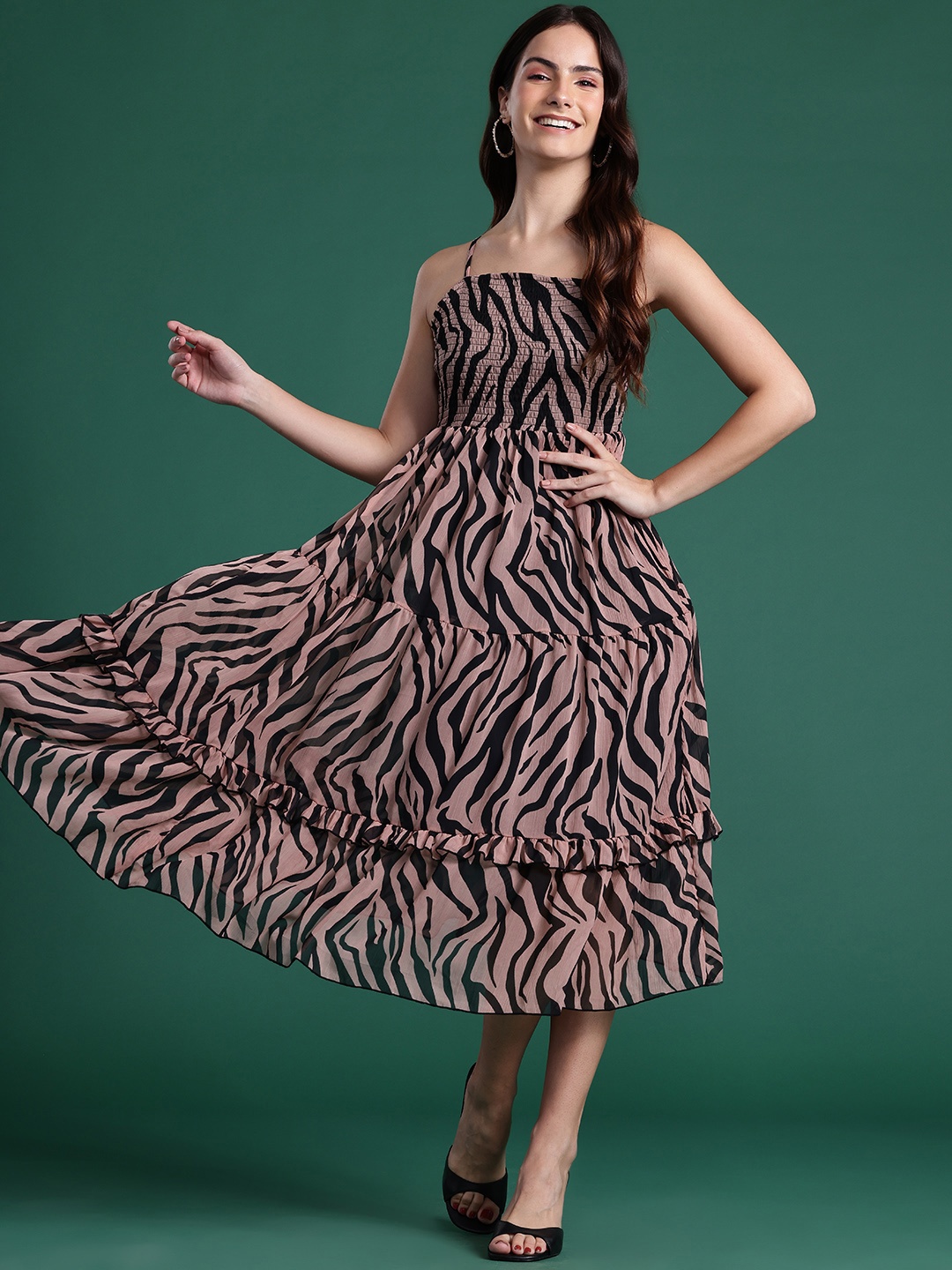 

DressBerry Animal Print A-Line Midi Dress, Rose