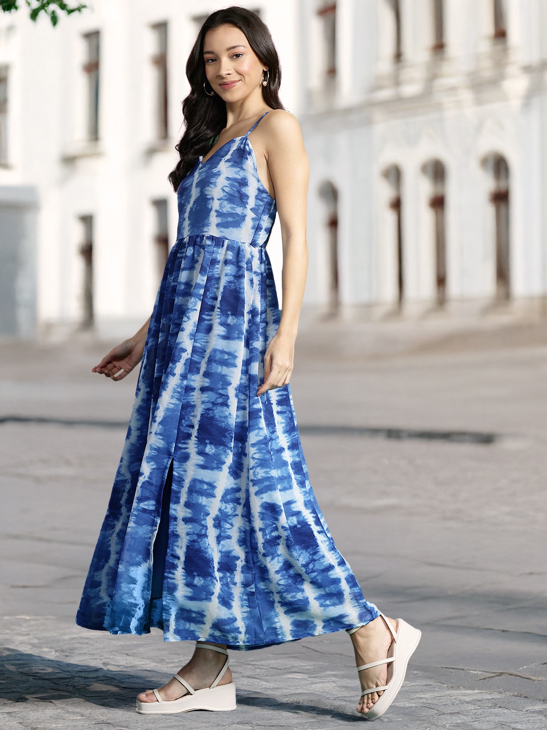 

DressBerry Printed A-Line Maxi Dress, Blue