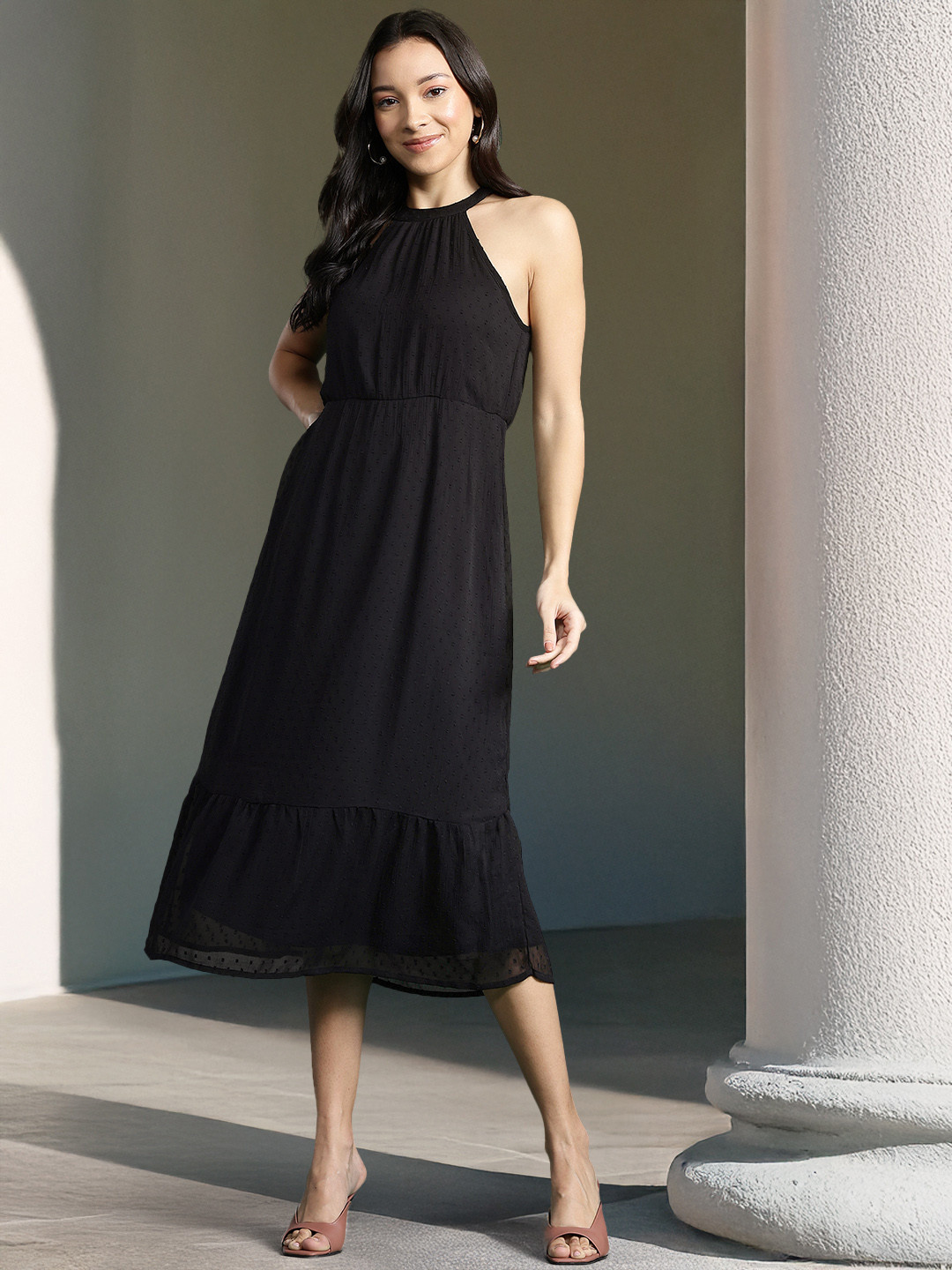 

DressBerry Dobby A-Line Midi Dress, Black
