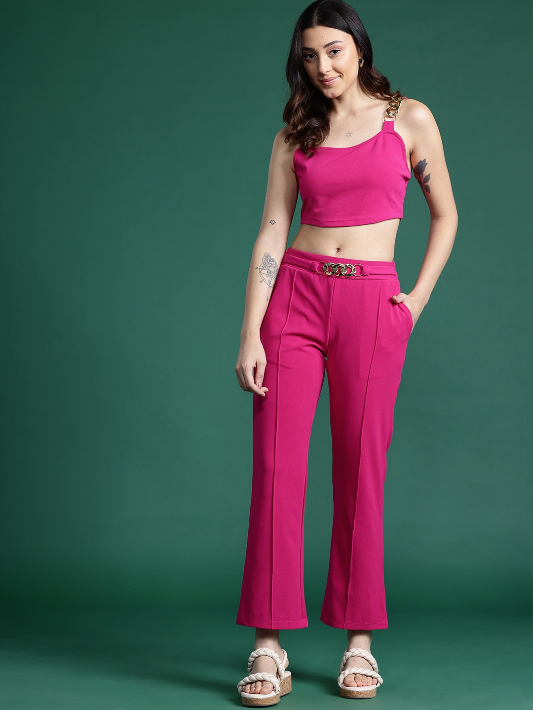 

DressBerry Women Embellished Co-Ord Set, Fuchsia