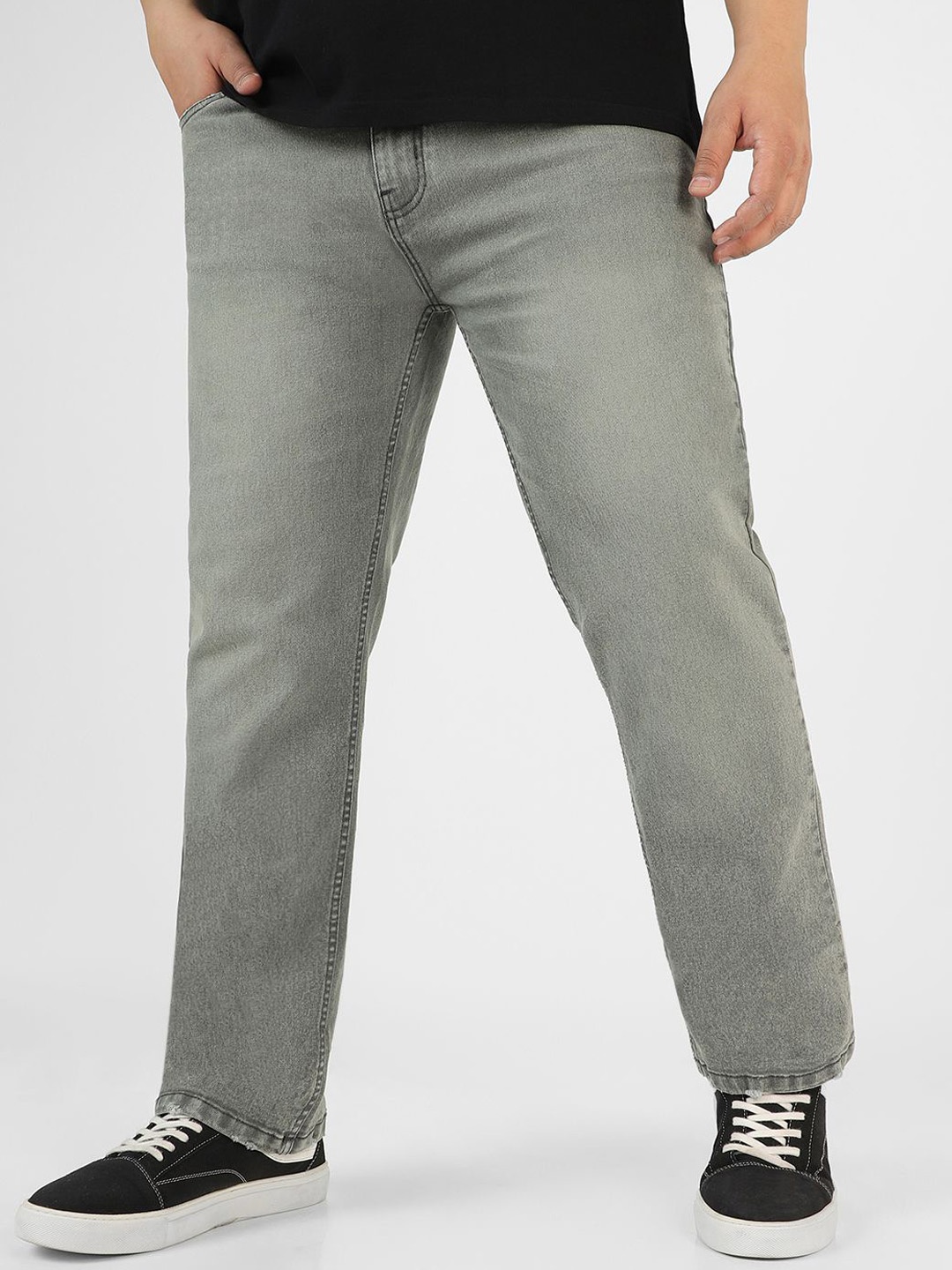 

Urbano Plus Regular Fit Stretchable Washed Jeans, Grey