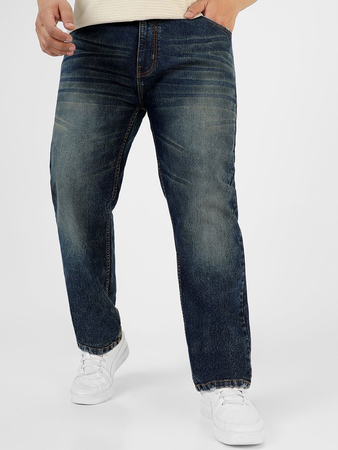 

Urbano Plus Regular Fit Stretchable Washed Jeans, Blue