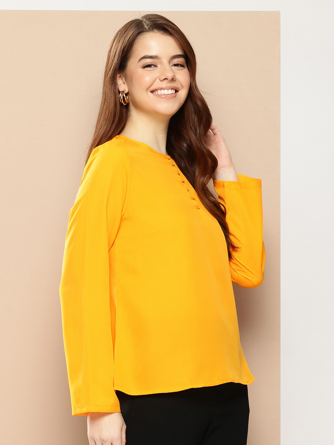 

encore by INVICTUS Round Neck Regular Top, Yellow