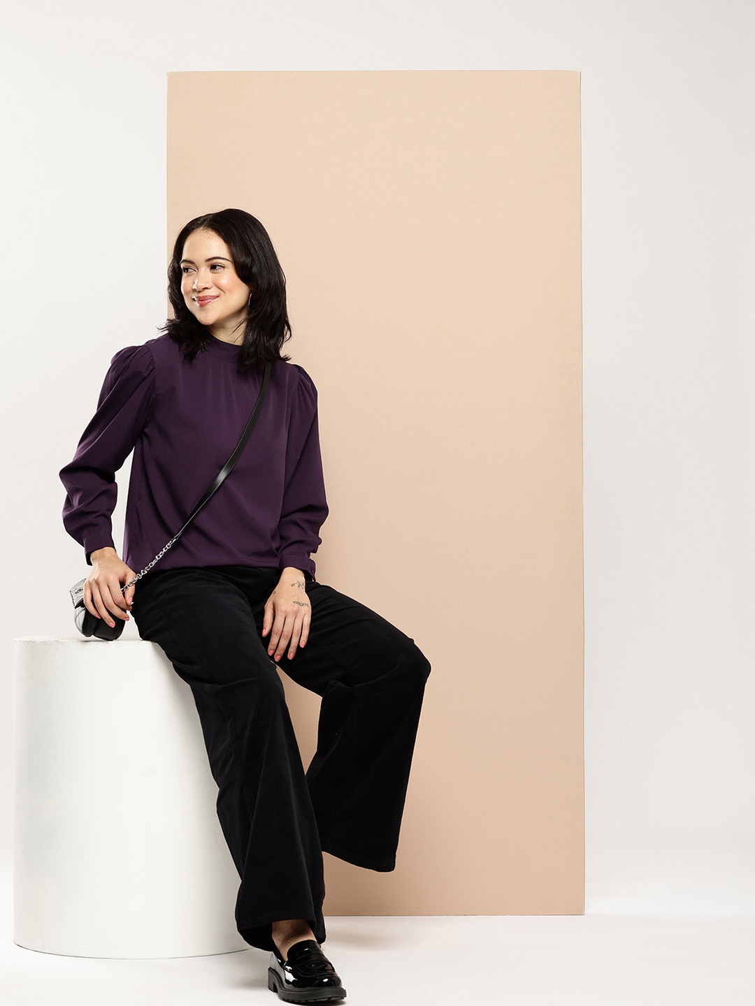 

encore by INVICTUS Long Sleeves High Neck Puff Sleeve Top, Purple