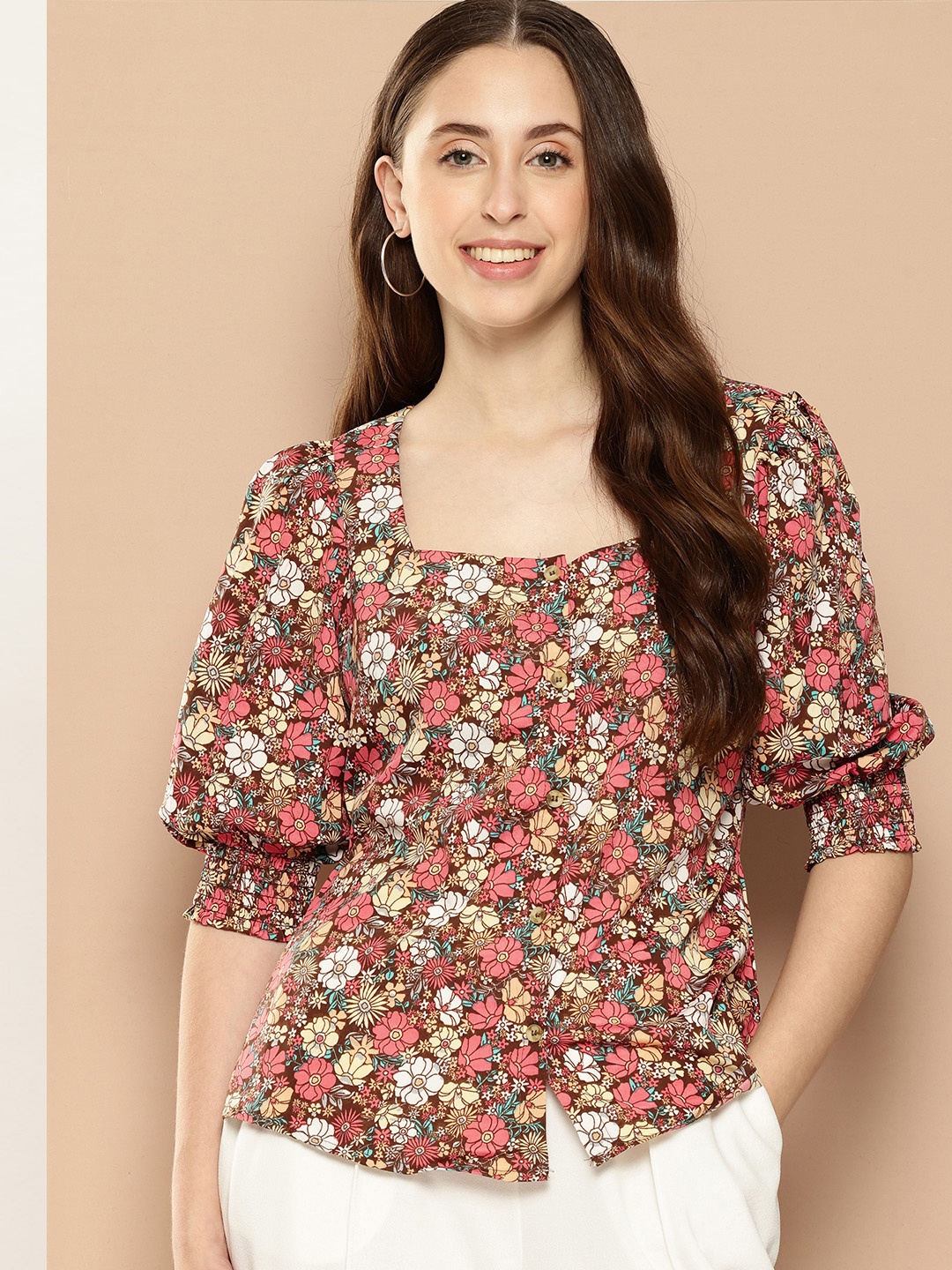 encore by INVICTUS Floral Print Puff Sleeve Top, Multi