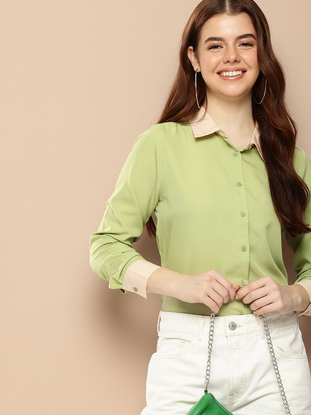 

encore by INVICTUS Solid Long Sleeves Casual Shirt, Green