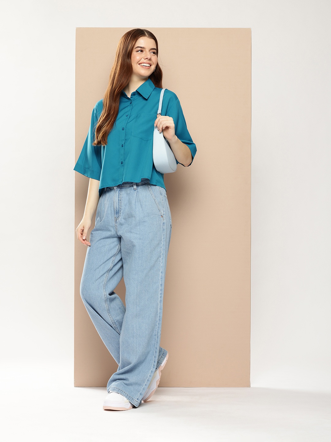 encore by INVICTUS Drop-Shoulder Boxy Casual Shirt, Teal