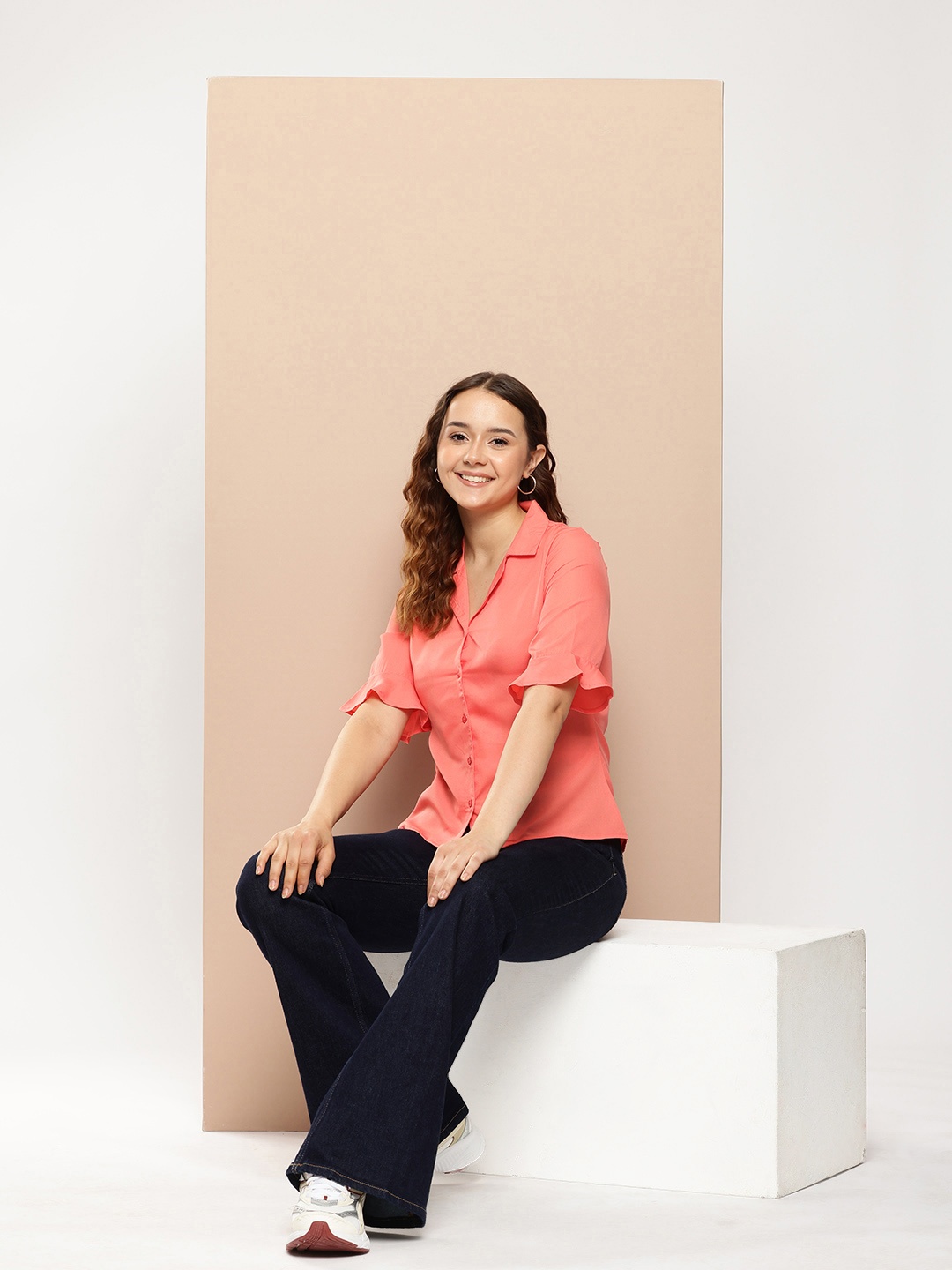 

encore by INVICTUS Bell Sleeves Casual Shirt, Peach