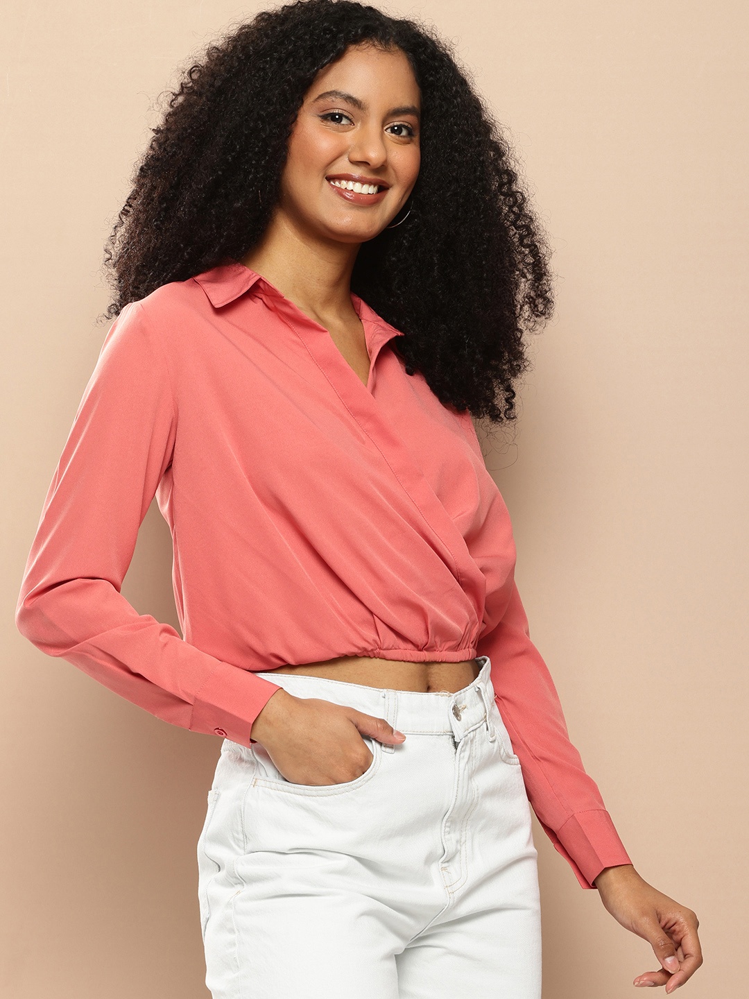 

encore by INVICTUS Gathered Shirt Style Top, Coral