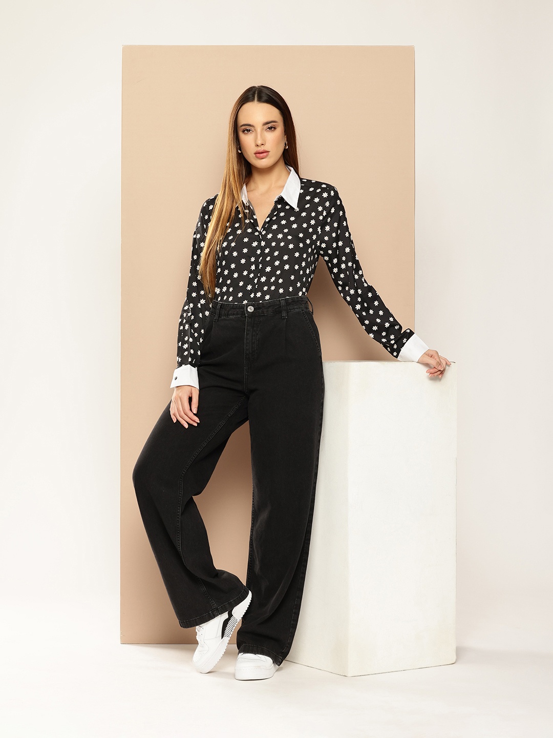 

encore by INVICTUS Floral Printed Casual Shirt, Black