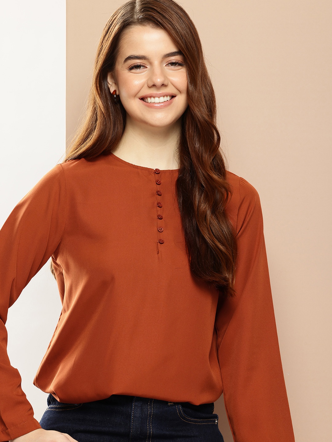 

encore by INVICTUS Round Neck Regular Top, Rust