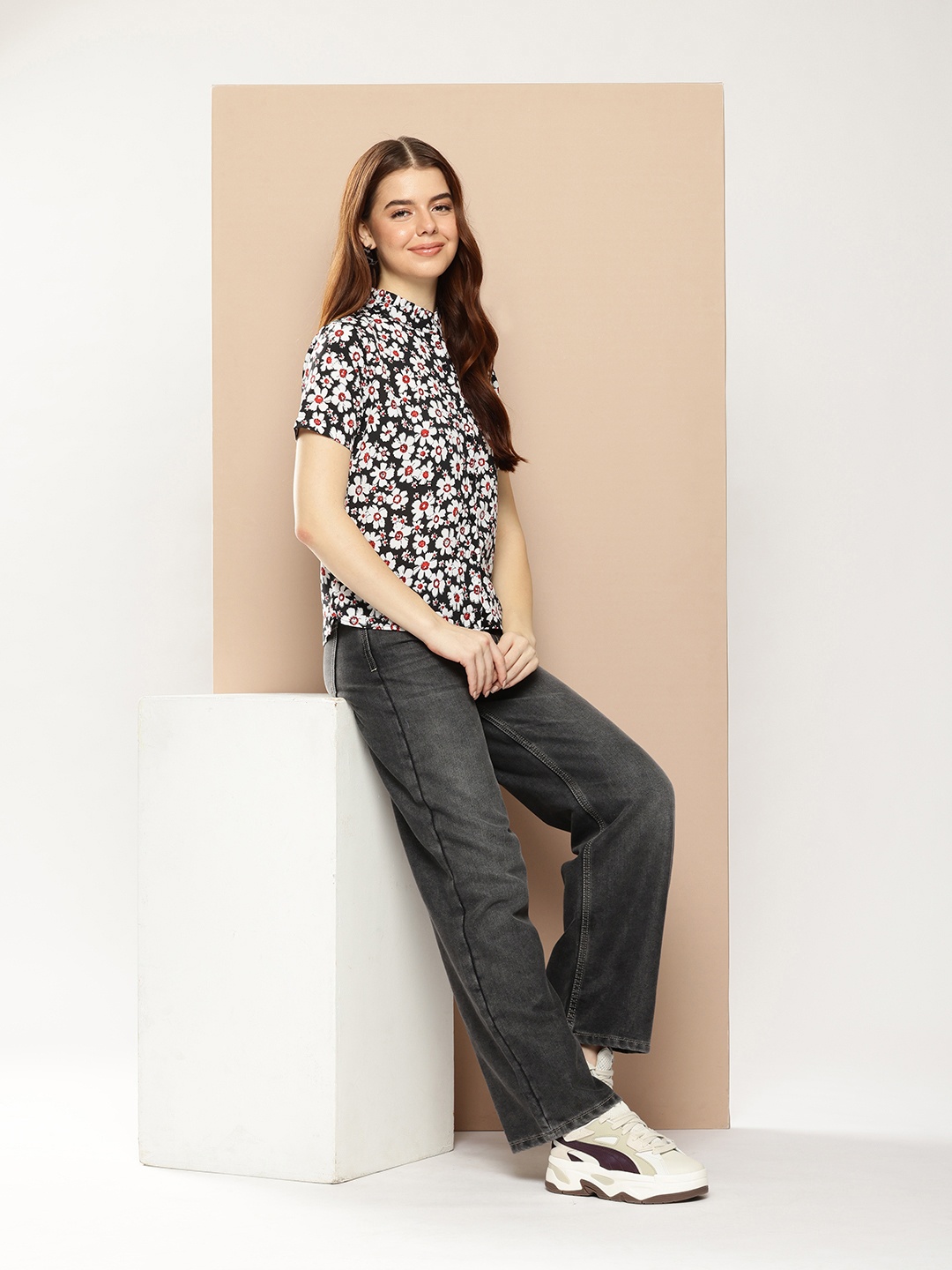 

encore by INVICTUS Floral Printed Casual Shirt, Black