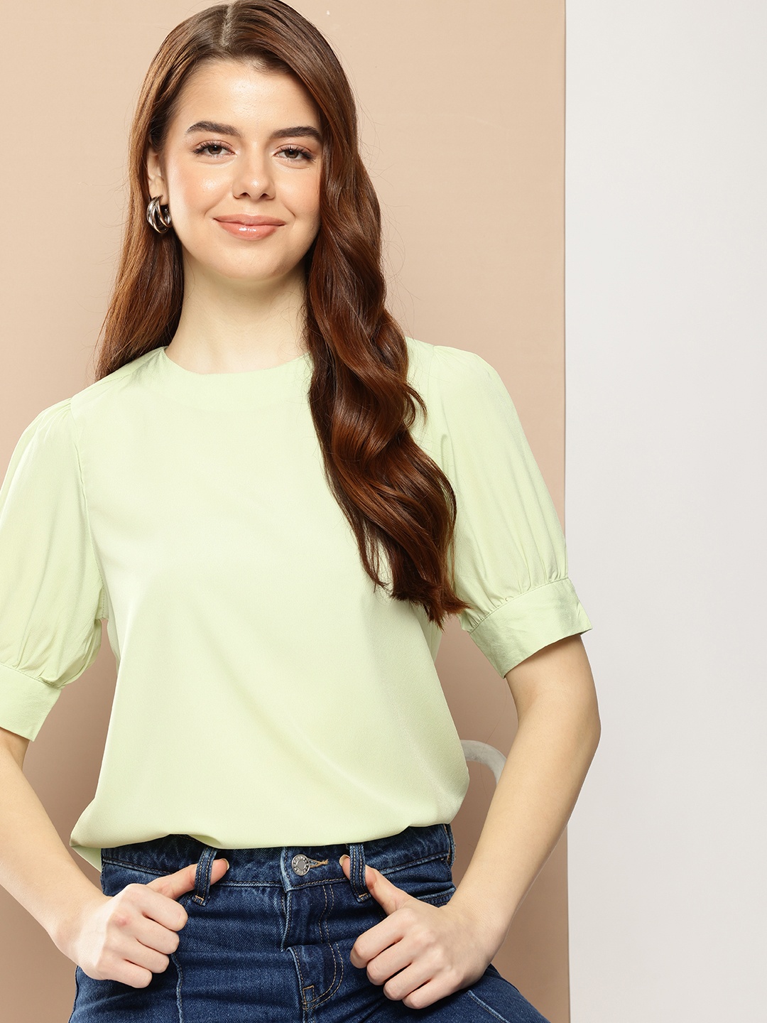 

encore by INVICTUS Cuffed Sleeves Regular Top, Green
