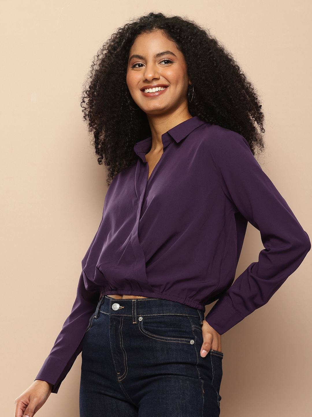 

encore by INVICTUS Gathered Shirt Style Top, Purple
