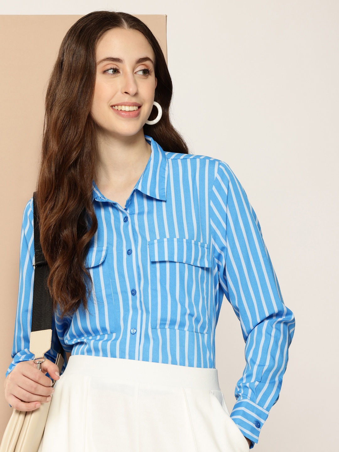 

encore by INVICTUS Opaque Striped Casual Shirt, Blue