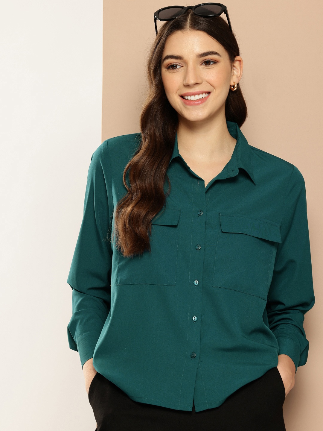 encore by INVICTUS Opaque Casual Shirt, Green