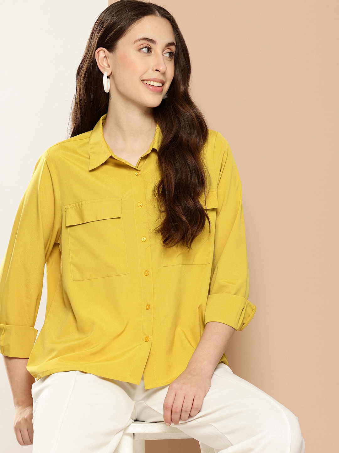 

encore by INVICTUS Opaque Casual Shirt, Yellow