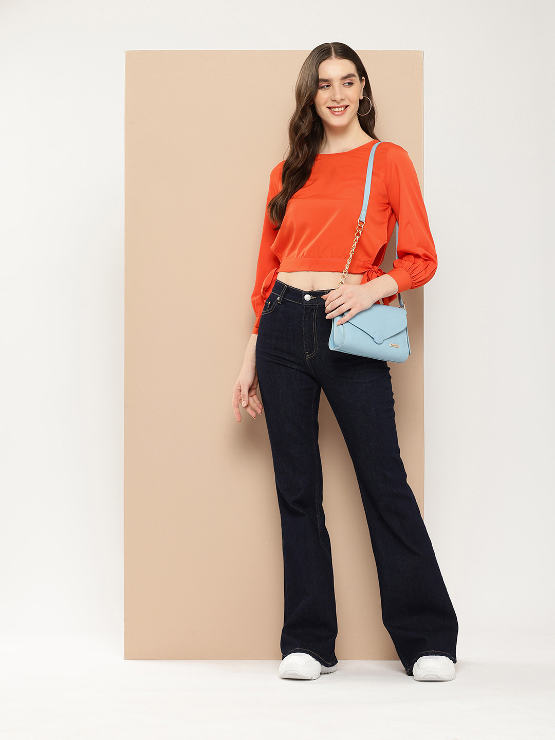 

encore by INVICTUS Tie-Up Detailed Cuffed Sleeves Top, Orange