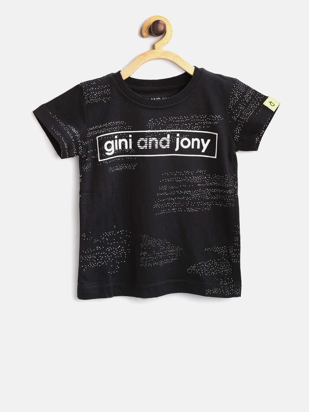 

Gini and Jony Boys Black Printed Round Neck Pure Cotton T-shirt