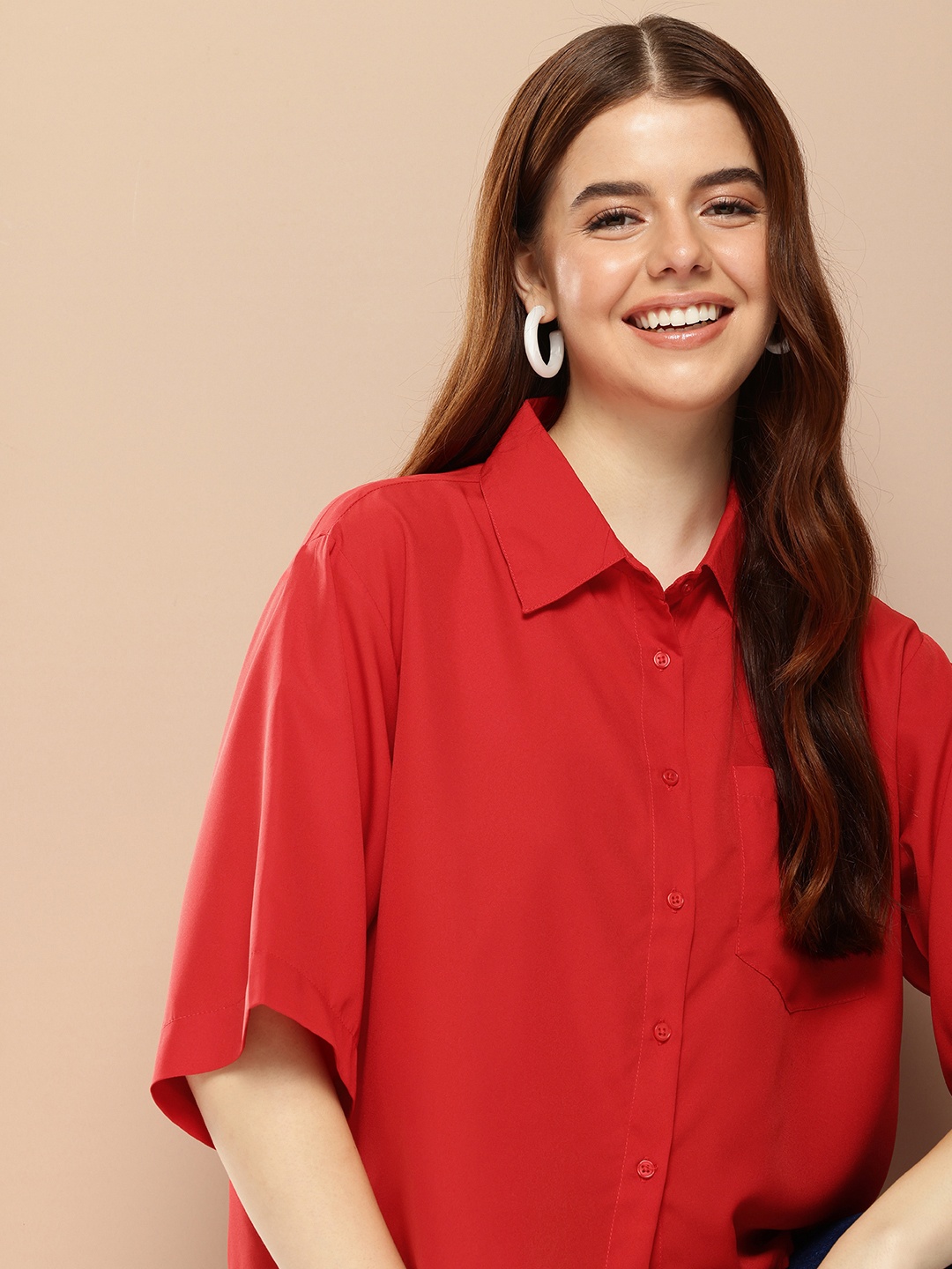 

encore by INVICTUS Boxy Drop Shoulder Casual Shirt, Red