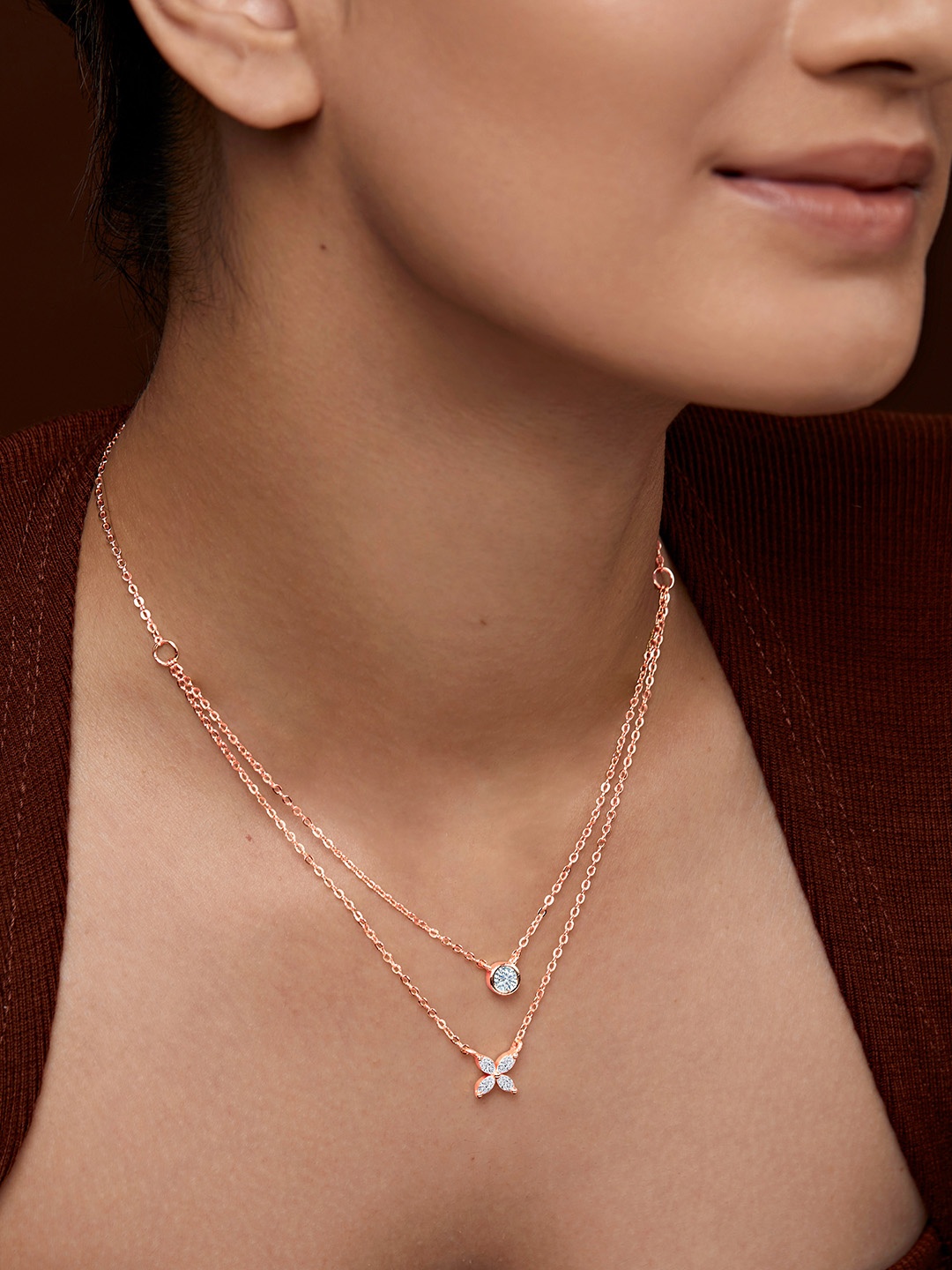 

MINUTIAE Brass Rose Gold-Plated Stones Studded Necklace