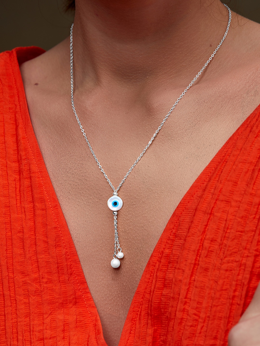 

MINUTIAE Brass Silver-Plated Evil Eye Necklace