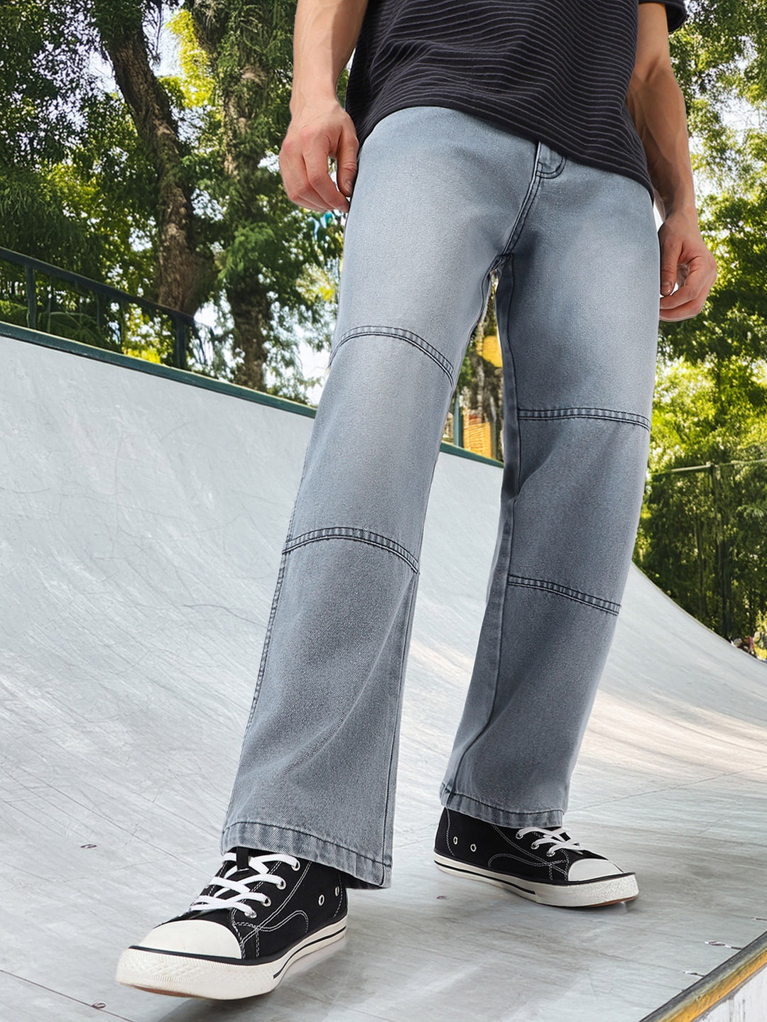 

Urbano Fashion Baggy Fit Cut and Sew Panelled Jeans, Grey