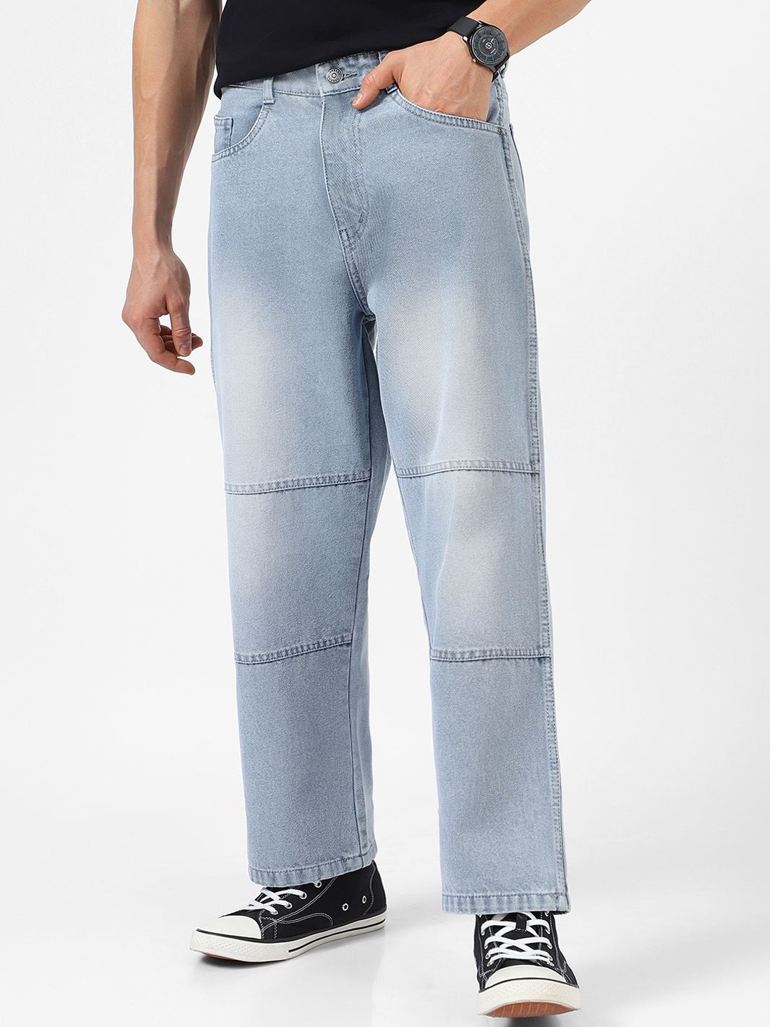 

Urbano Fashion Baggy Fit Cut and Sew Panelled Jeans, Grey