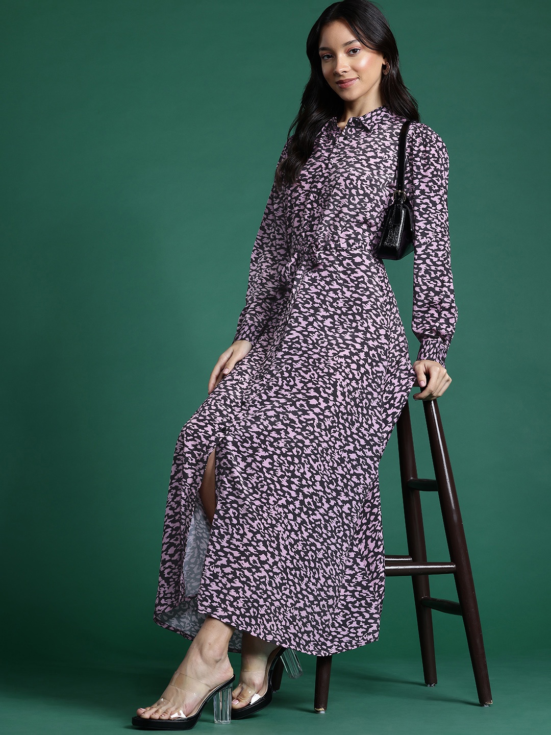 

DressBerry Print Shirt Maxi Dress, Black