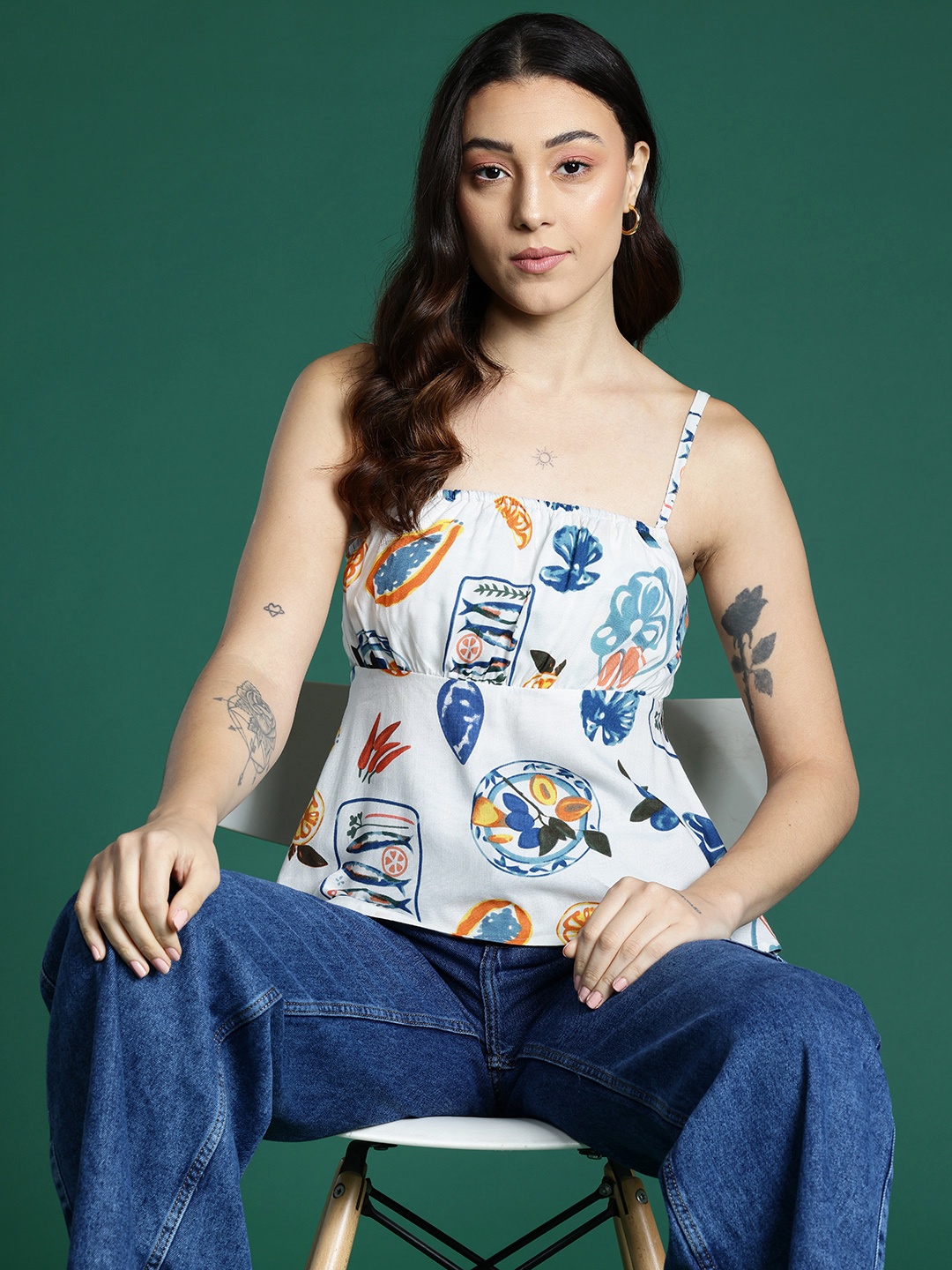 

DressBerry Printed Empire Top, Off white