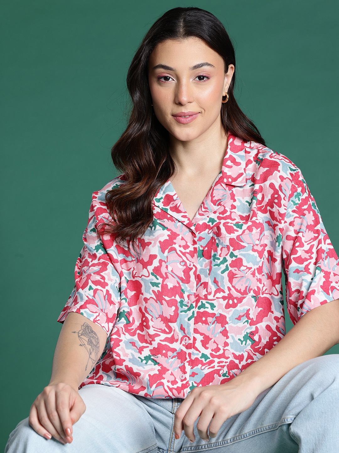 

DressBerry Opaque Printed Casual Shirt, Pink