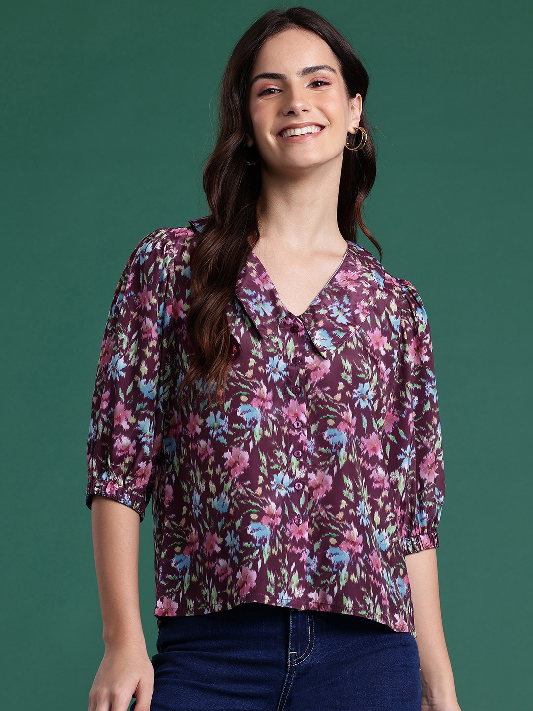 

DressBerry Floral Opaque Printed Casual Shirt, Burgundy