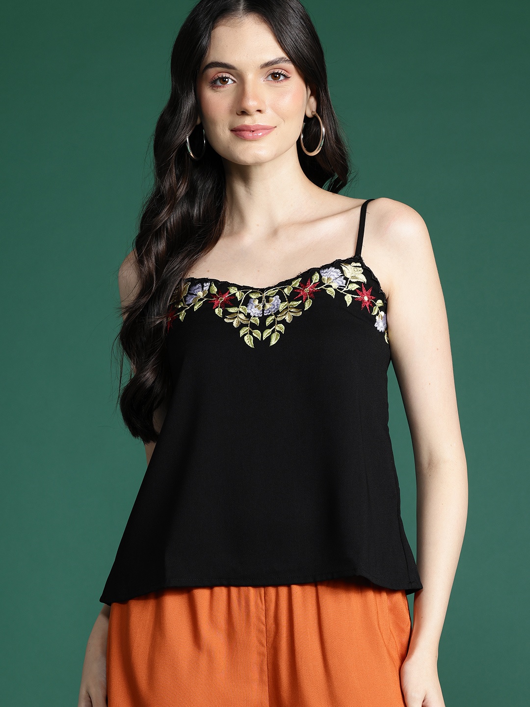 

DressBerry Floral Embroidered Top, Black