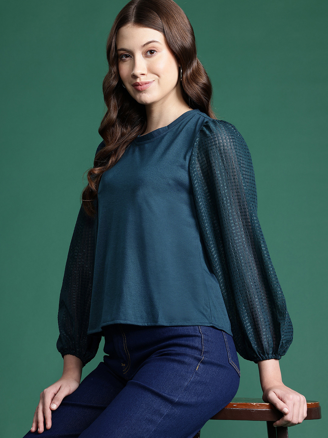 

DressBerry Bishop Sleeves Regular Top, Teal