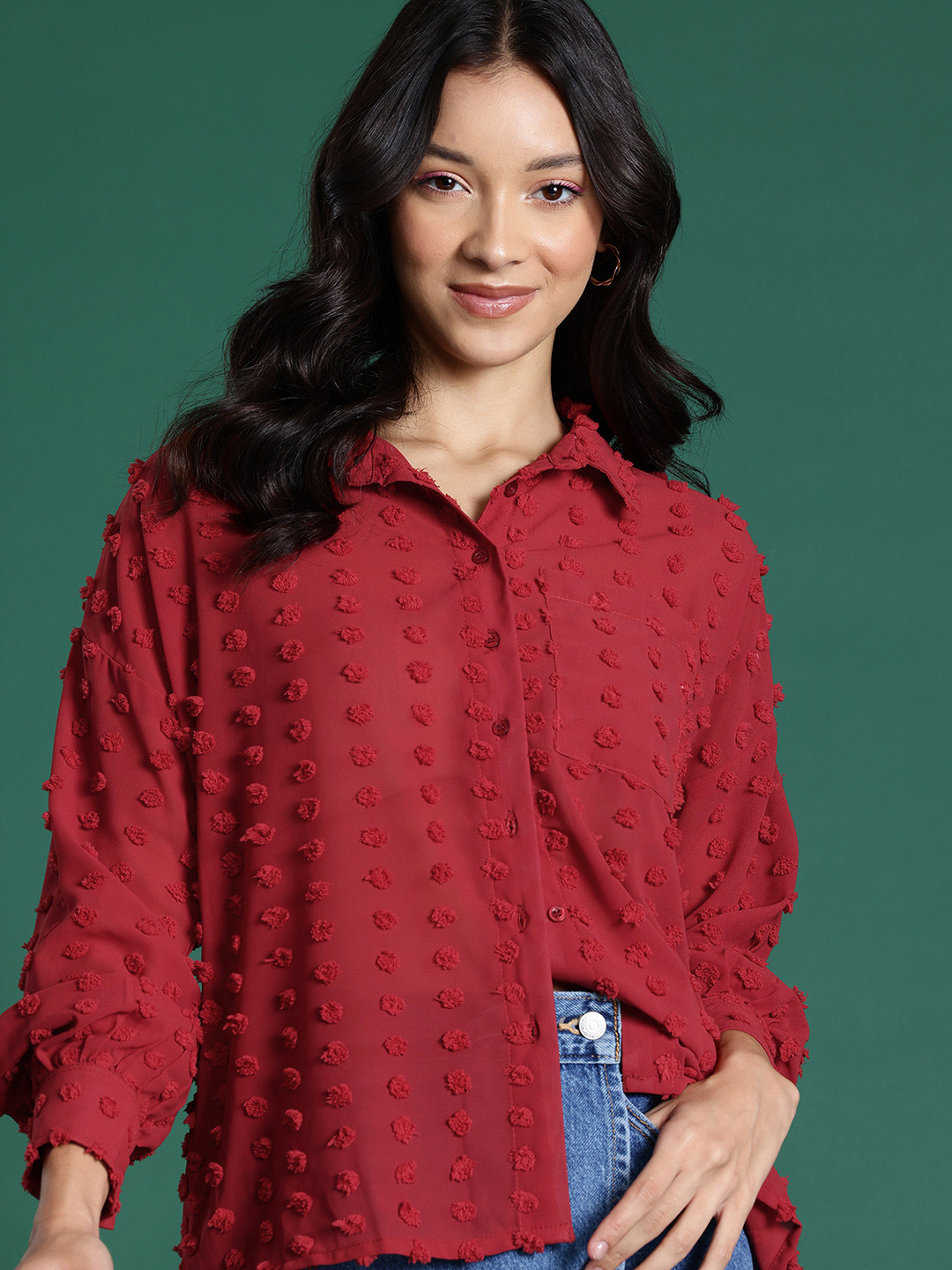 

DressBerry Self-Design Casual Shirt, Maroon
