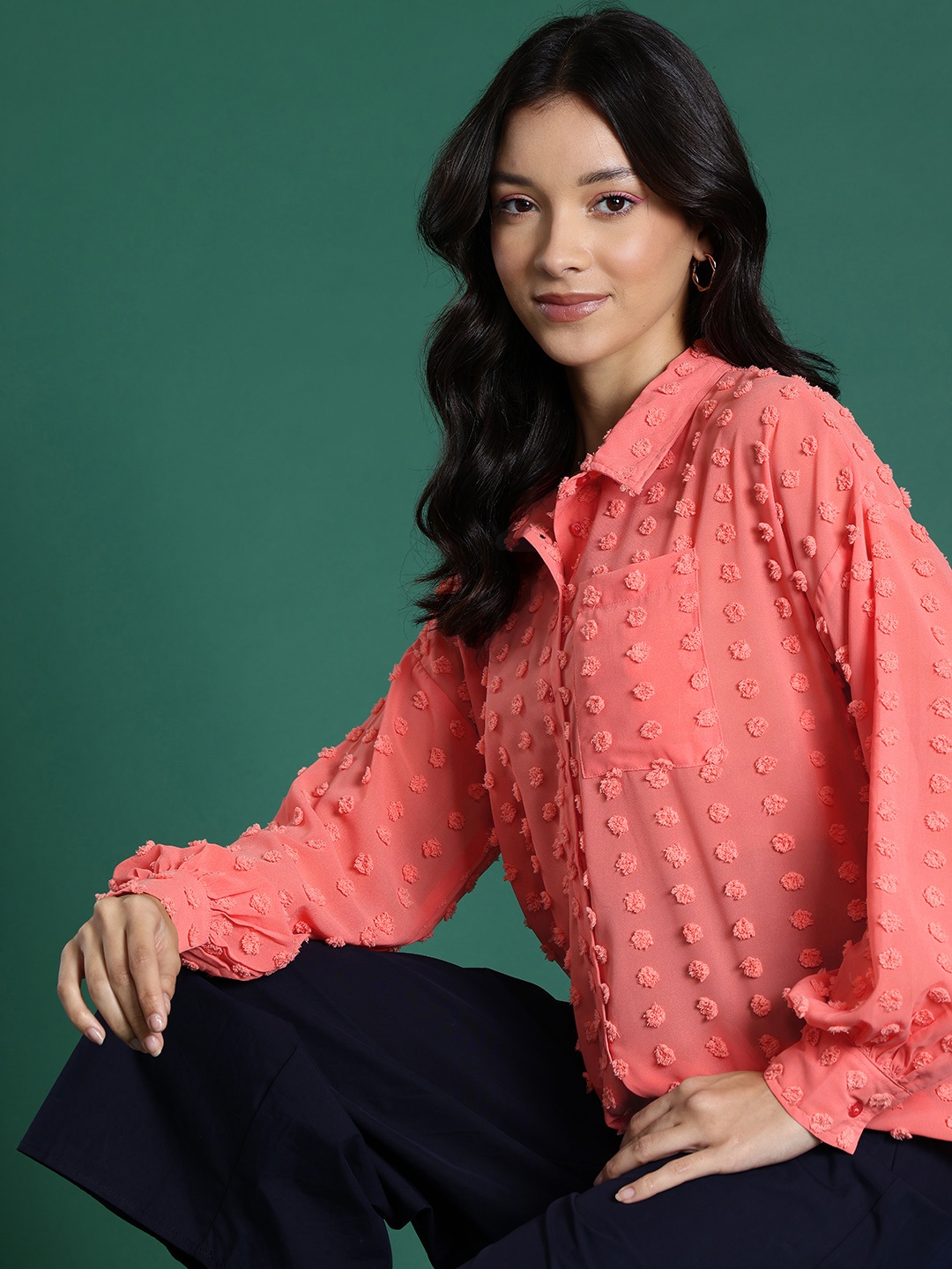 

DressBerry Self-Design Casual Shirt, Peach