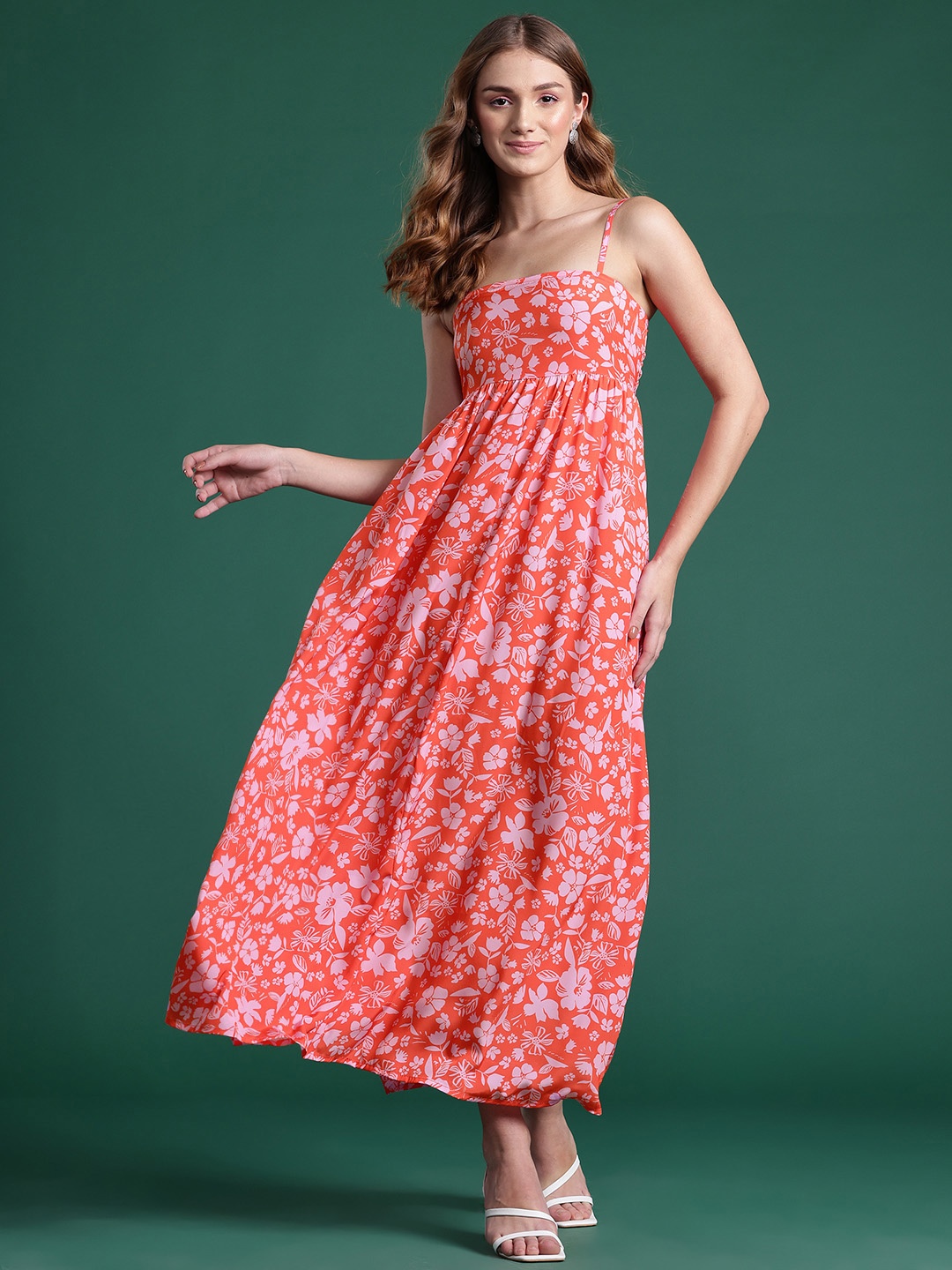 

DressBerry Floral Print A-Line Maxi Dress, Coral