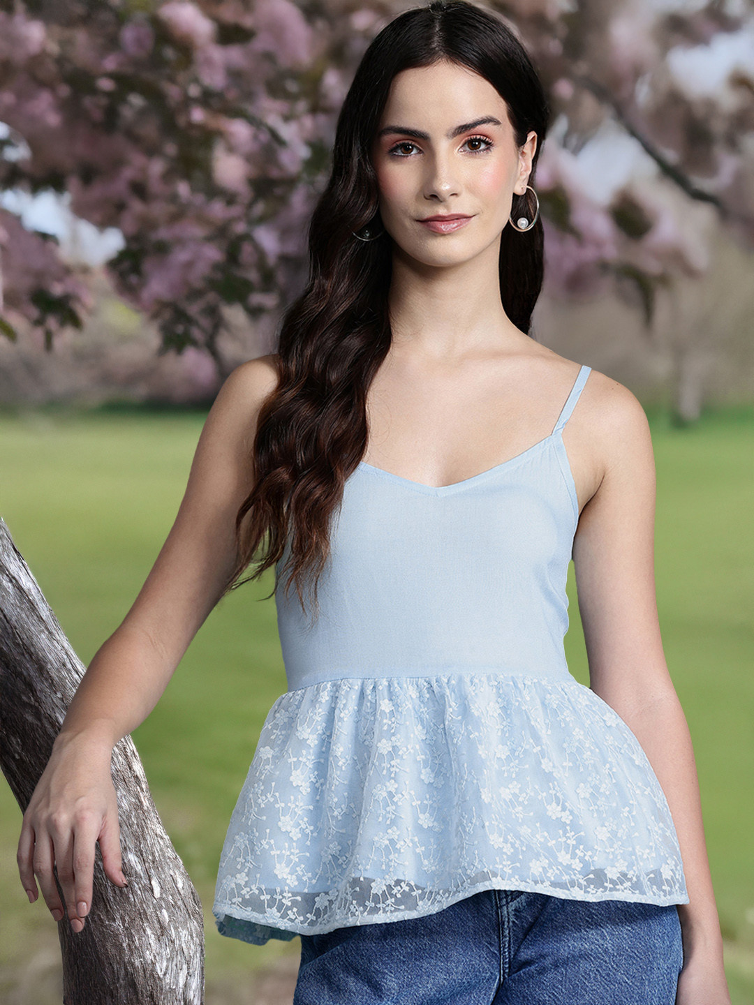 

DressBerry Embroidered Lace Empire Top, Blue