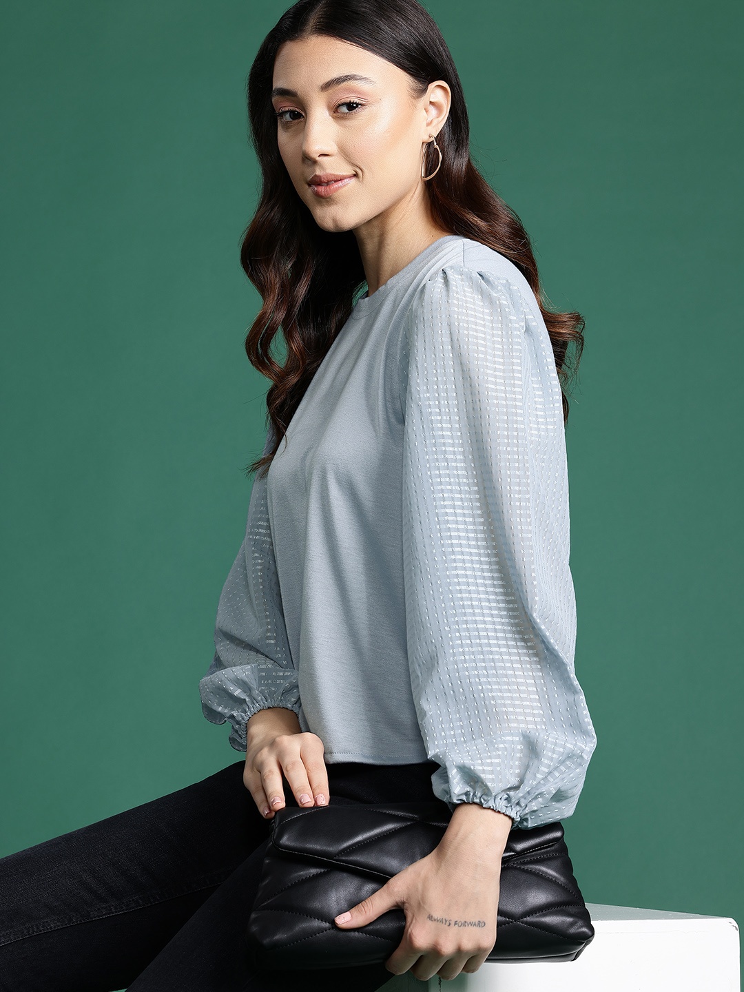 

DressBerry Bizwear Bishop Sleeves Regular Top, Blue