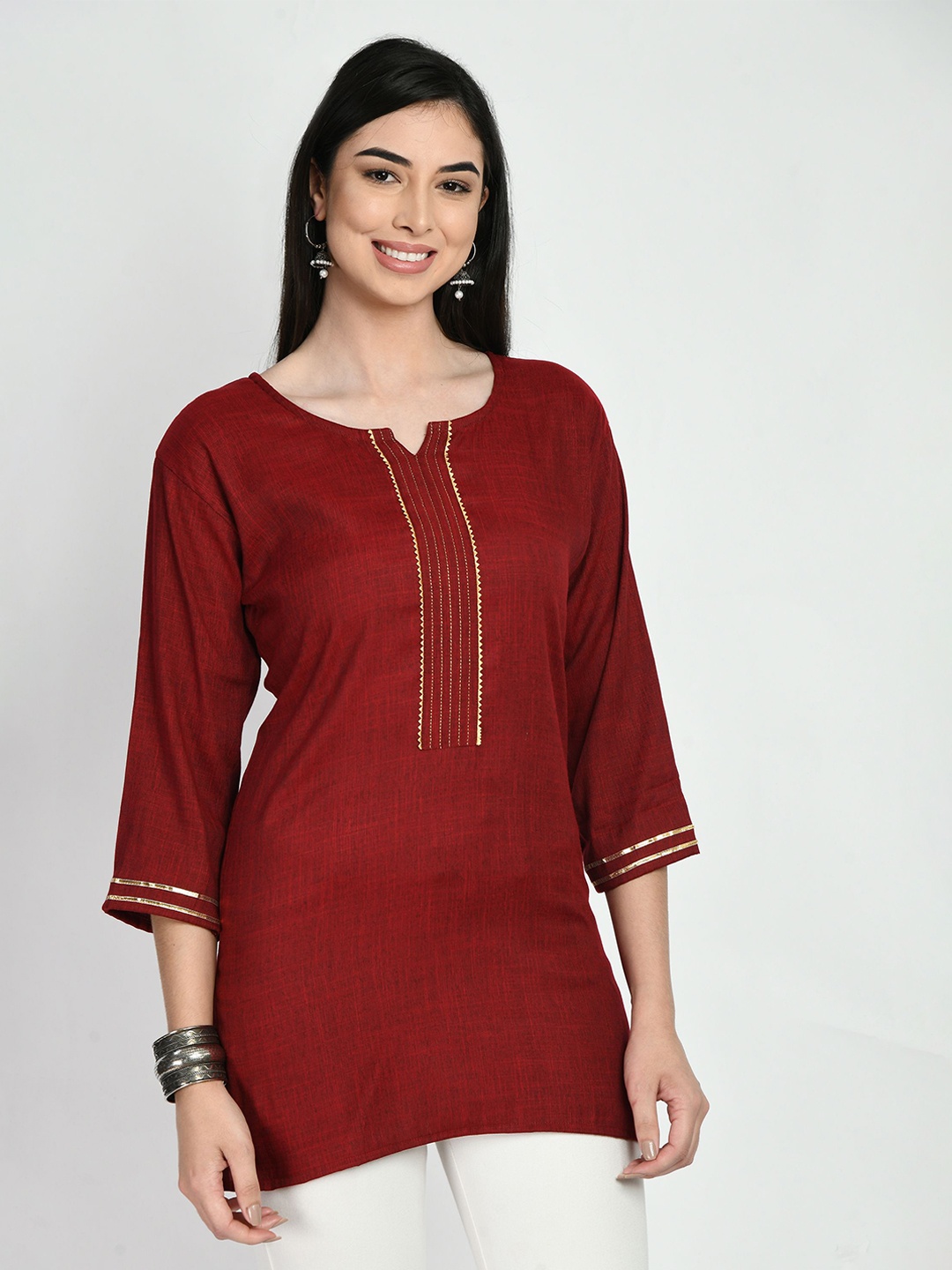 

AnjuShree Choice Yoke-Designed Straight Kurti, Maroon