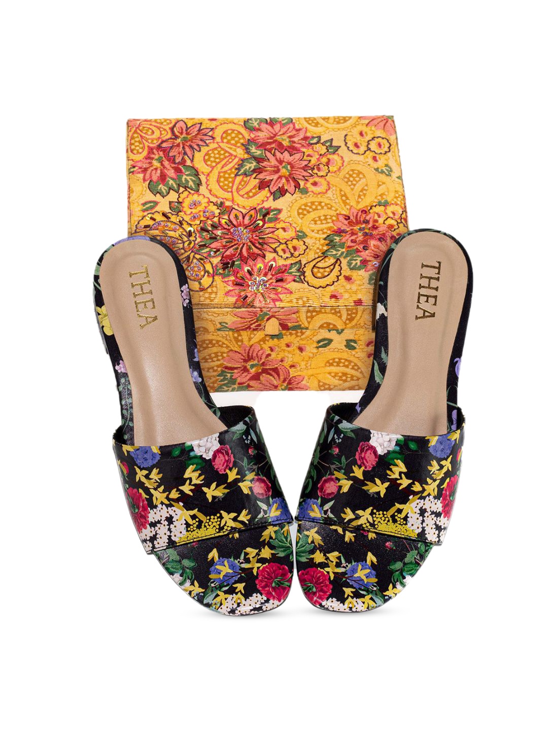 

Thea Printed Open Toe Block Heels, Black