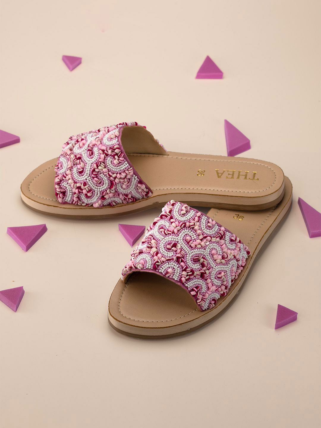 

Thea Embellished Open Toe Flats, Pink