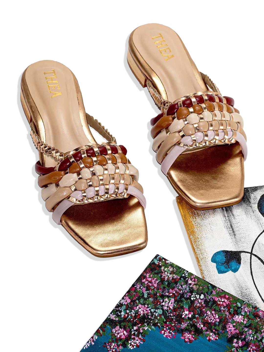 

Thea Textured Open Toe Block Heels, Gold