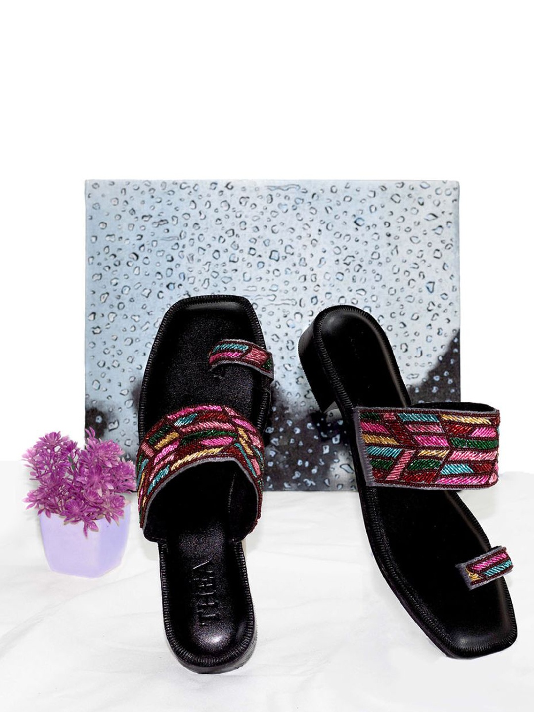 

Thea Embellished One Toe Block Heels, Black